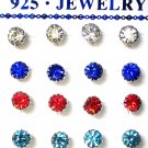 Rhinestones stud earrings-3mm-Various colours-silver plated