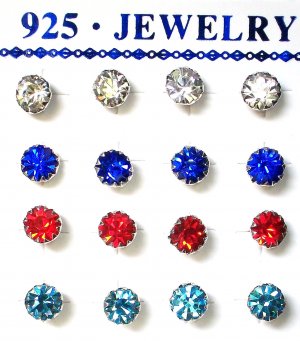 Rhinestones stud earrings-3mm-Various colours-silver plated