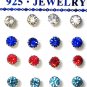 Rhinestones stud earrings-3mm-Various colours-silver plated