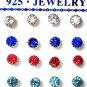 Rhinestones stud earrings-3mm-Various colours-silver plated