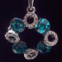 Fashion Pendant + Chain-Silver Tone- Turquoise and Clear Glass Stones