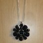 BIG PENDANT WITH CHAIN-BLACK LUCITE RESIN-SILVER TONE