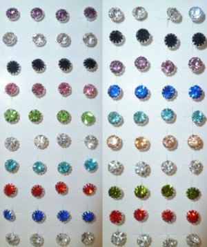 Rhinestones stud earrings-6mm-Various colours-silver plated