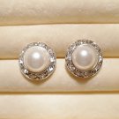 Rhinestones + Pearl stud earrings- White-11mm diameter
