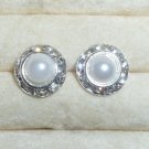 Rhinestones + Pearl stud earrings- White-9mm diameter