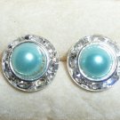 Rhinestones + Pearl stud earrings- Turquoise-9mm diameter