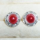 Rhinestones + Pearl stud earrings- Red-9mm diameter