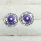 Rhinestones + Pearl stud earrings-Purple-9mm diameter