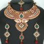 Indian Costume White, Ruby Red and Emerald color stone polki bridal jewelry Necklace set