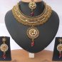 Indian costume polki semibridal necklace set with clear ,emerald and ruby color stones