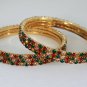 Ethnic Indian Fashion Jewelry Bangle set with Green,Red and Topaz color stones studded