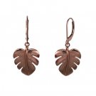 Monstera Rose Gold Leverback Earrings 14mm