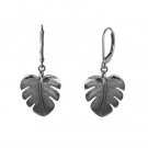 Monstera White Gold Leverback Earrings 14mm
