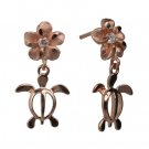 Rose Gold Turtle and Plumeria Earrings