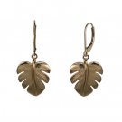 Monstera Yellow Gold Leverback Earrings 14mm