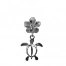 Turtle and Plumeria White Gold Pendant
