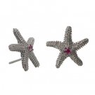 Denny Wong Platinum Silver Starfish Pink Sapphire Earrings