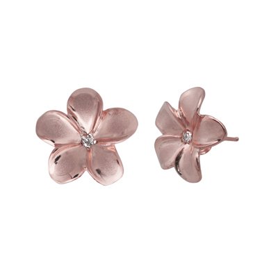 Queen Plumeria Diamond Stud Earrings Rose Gold 15mm