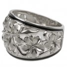 Queen Plumeria White Gold Dome Ring with Enamel and Diamonds 15mm