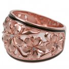 Queen Plumeria Dome Ring Rose Gold with Enamel and Diamonds 15mm