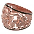 Queen Plumeria Dome Ring Rose Gold with Enamel and Diamonds 18mm