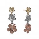 Queen Plumeria Diamond Earrings Tri Gold 11mm/13mm/15mm