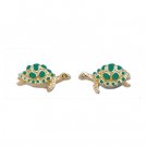 Turtle Studs with Green Enamel