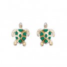Turtle Earrings with Green Enamel 12mm