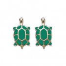 Turtle Earrings with Green Enamel 15mm