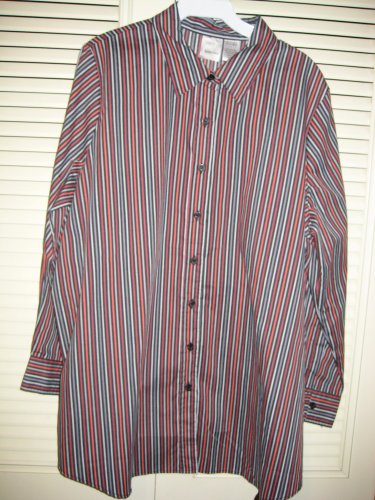 Womens Roaman&acirc;��s Red White Black Burgundy Striped Button Down Shirt Large