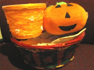 Baskets and Large plush pumpkin