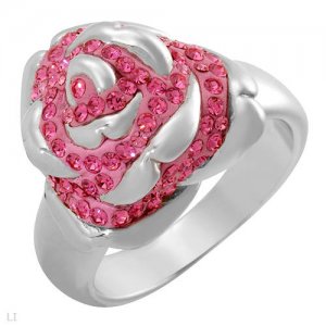 Nice Brand New Ring with Genuine Crystals Made in Pink Enamel