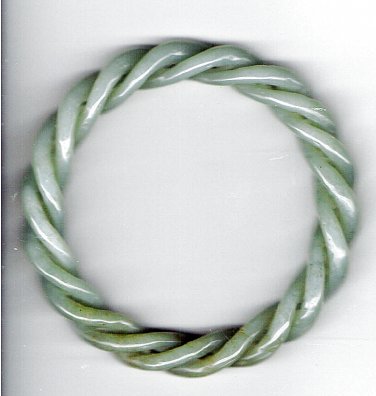 Antique Chinese Qing Dynasty Celadon Nephrite Hetian Jade Hand Carved Twist Silk Bangle/Bracelet