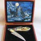 “Wolves” Collectors Folding Pocket Knife New In Wooden Display Box