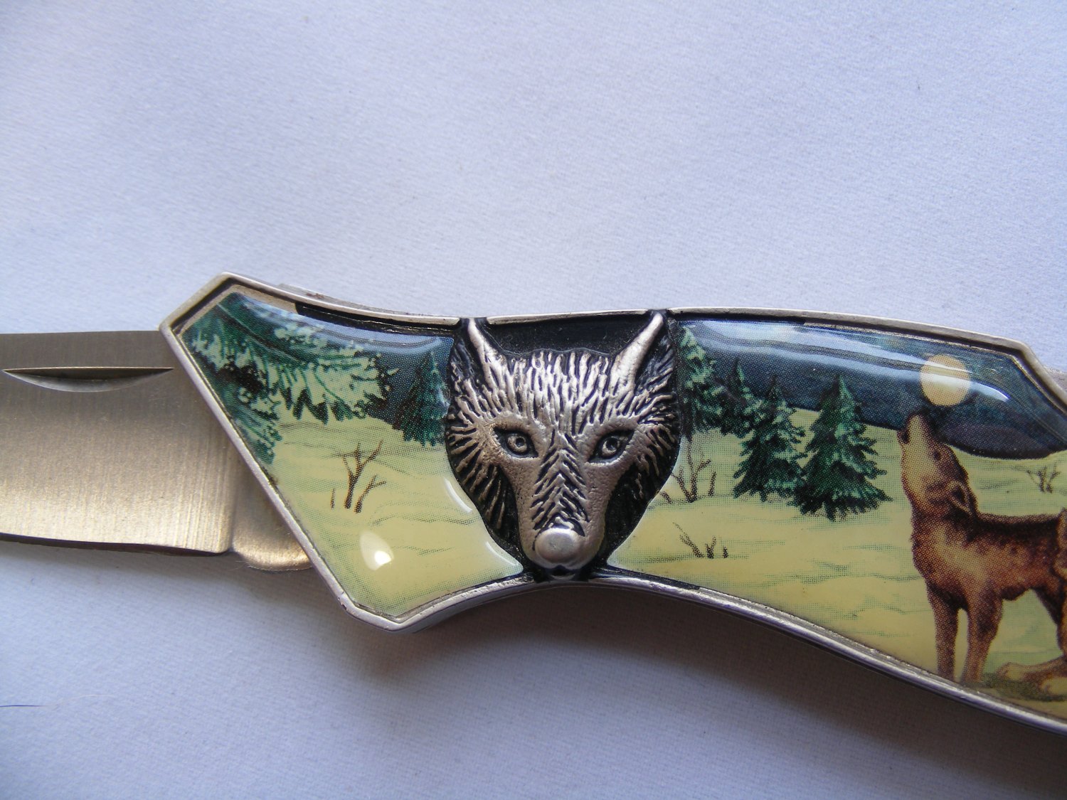 “Wolves” Collectors Folding Pocket Knife New In Wooden Display Box
