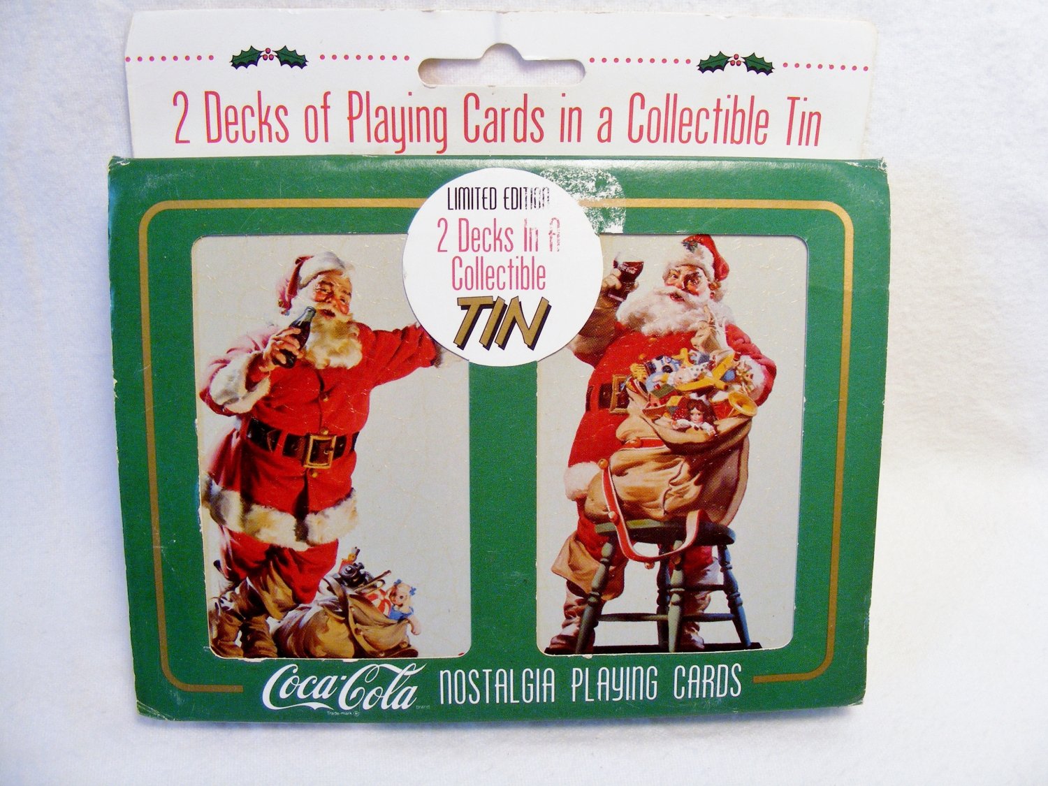 Coca Cola 1994 Playing Cards Christmas Nostalgia Santa 2 Decks Tin 