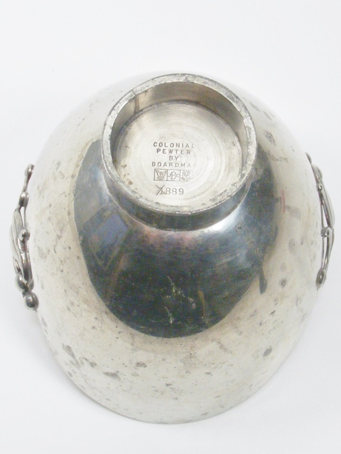 Colonial Pewter Sugar Bowl by Boardman, Polished Pewter Bowl w/ flowers