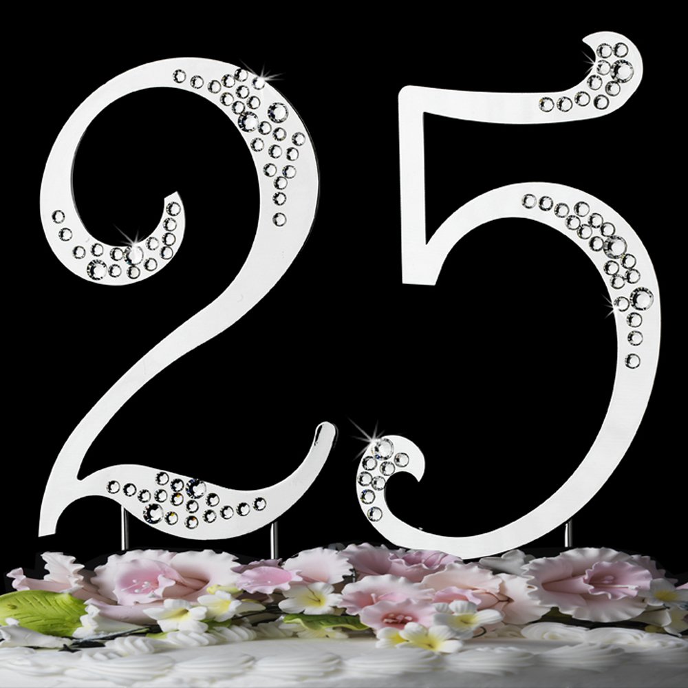 Silver Plated Crystal 25th Anniversary Cake Topper