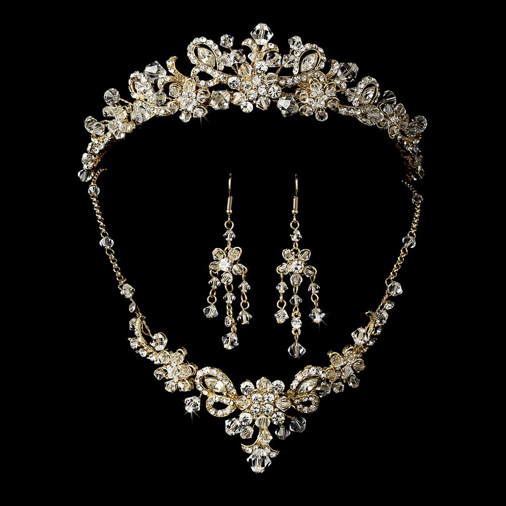 Exquisite Gold and Swarovski Crystals Tiara and Jewelry Set in Flower ...