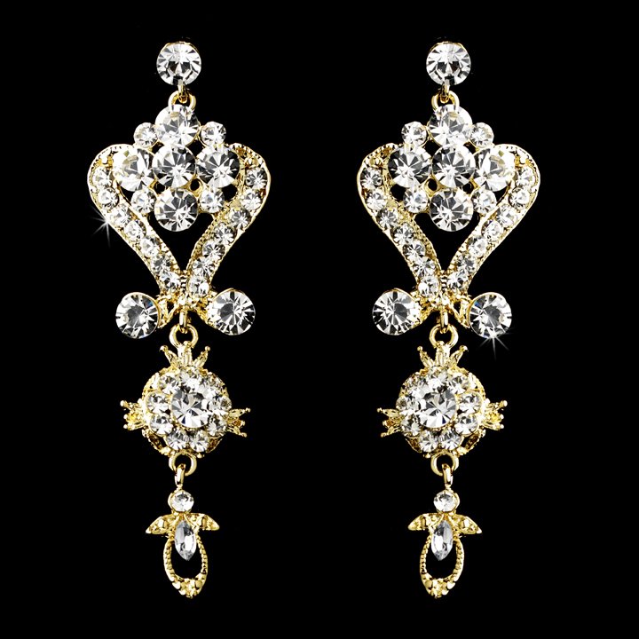 Gold Crystal Chandelier Earrings for Quinceanera or Prom