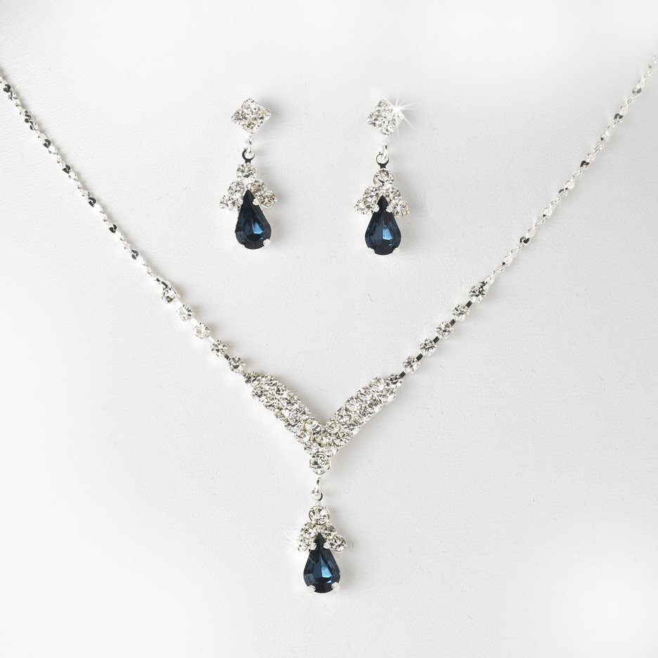 Navy Blue Rhinestone Jewelry Set for Wedding, Prom, Pageant or Ball