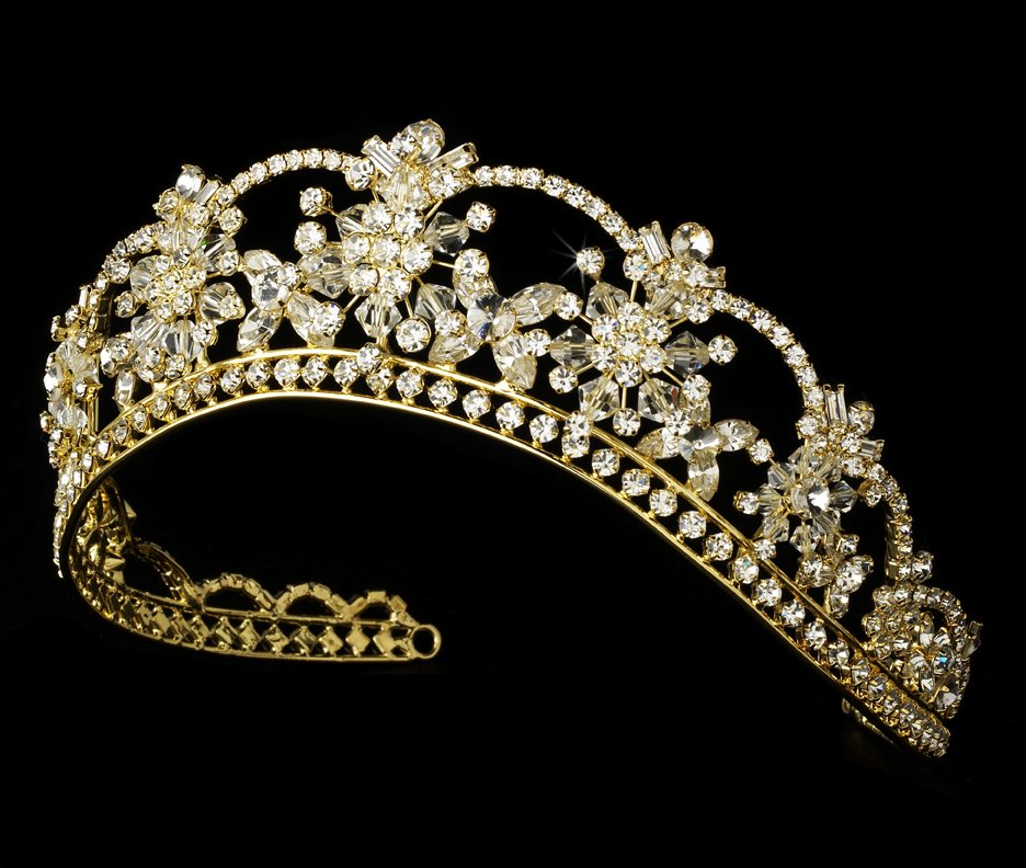 Gold Mis Quince Anos Quinceanera Tiara with Crystals and Rhinestones