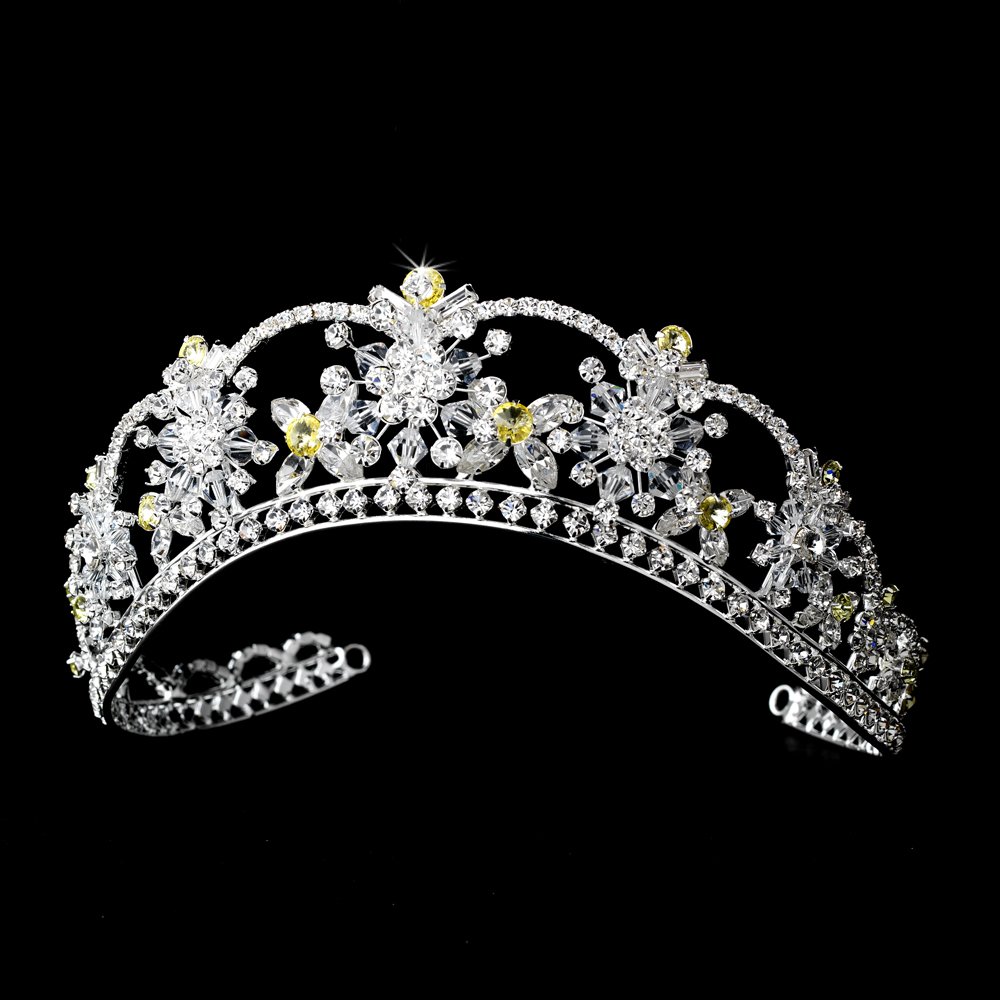 Yellow Rhinestone Wedding, Bridal Or Prom Tiara With Swarovski Crystals