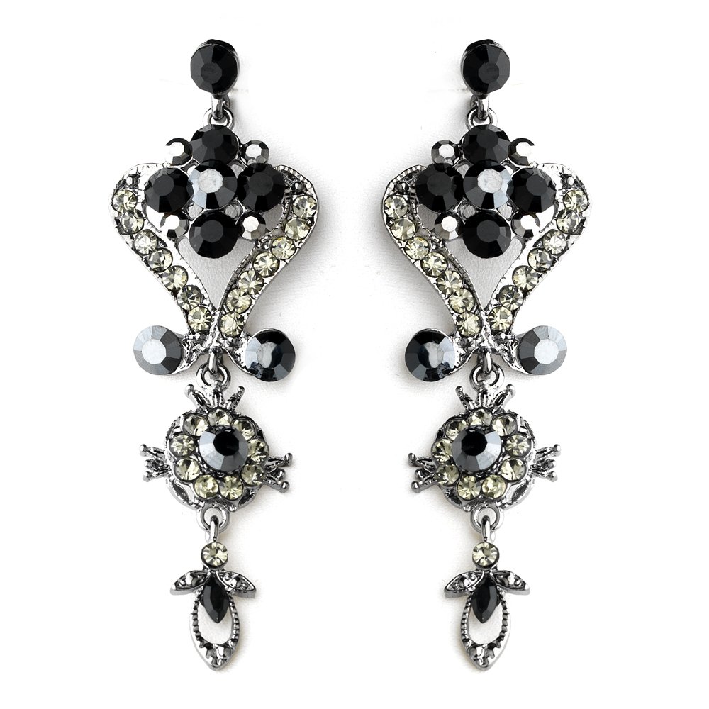 Black Onyx Crystal Chandelier Earrings for Wedding, Bride