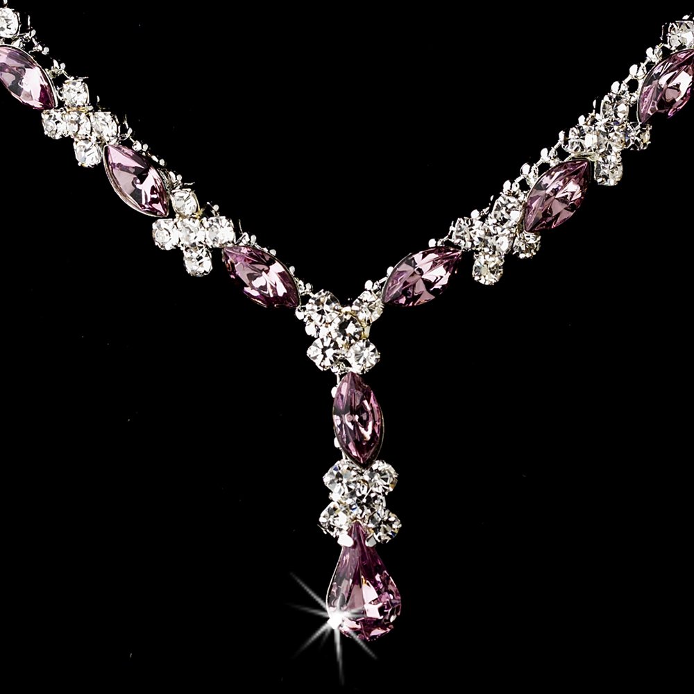 Lilac and Clear Rhinestone Jewelry Set for Wedding, Bridal Party