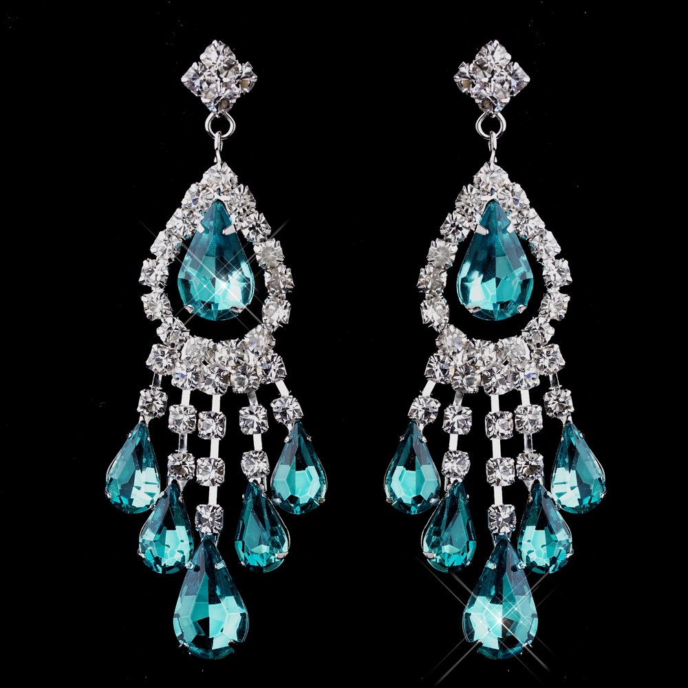 Teal Rhinestone Earrings for Quinceanera or Mis Quince Anos