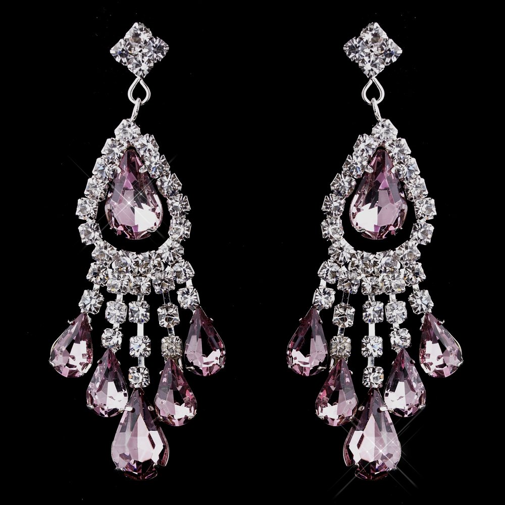 Light Amethyst Rhinestone Earrings for Quinceanera or Mis Quince Anos