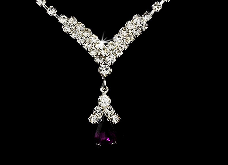Dark Amethyst Rhinestone With Silver Jewelry Set For Wedding Bridal
