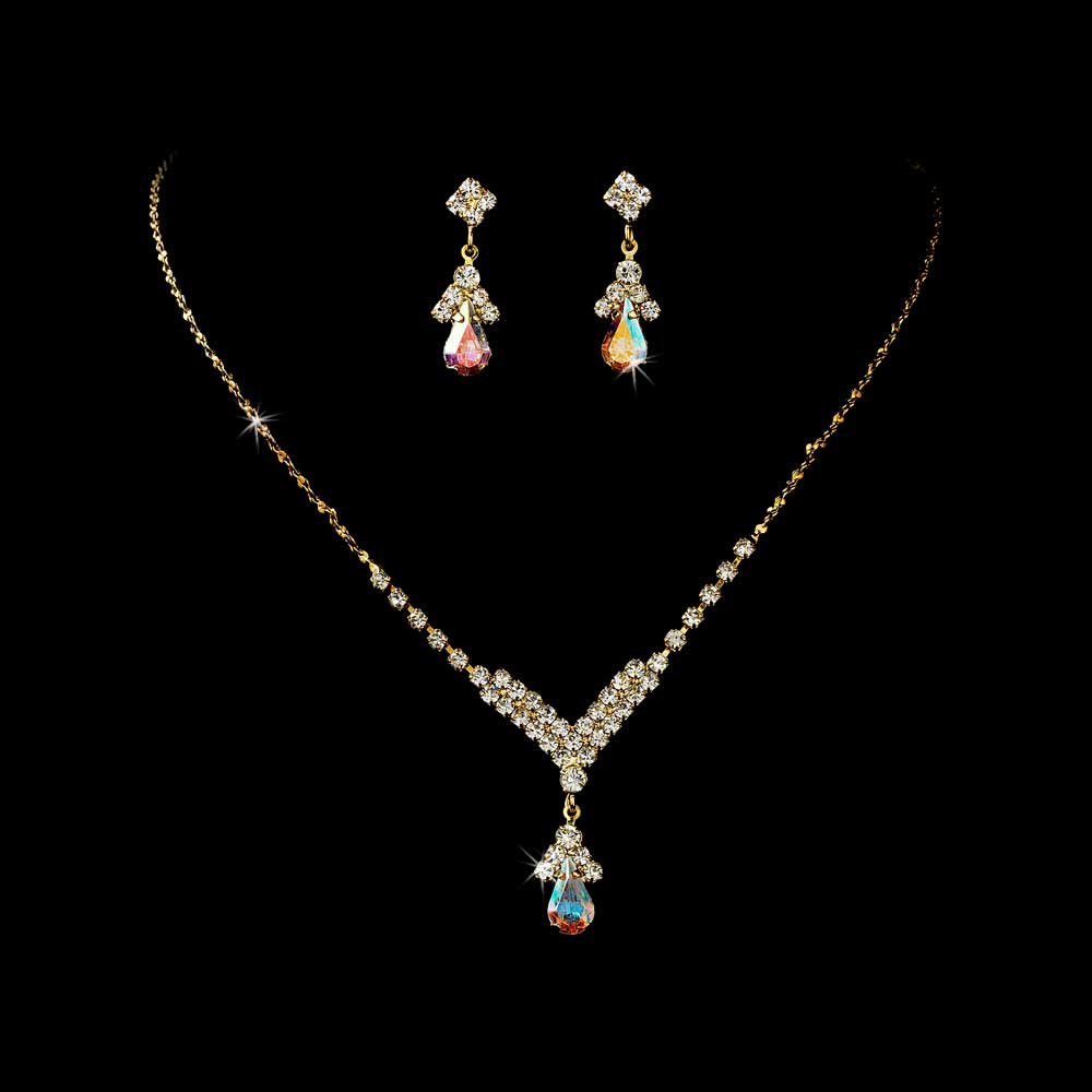 AB Rhinestones with Gold Jewelry Set for Quinceanera, Mis Quince Anos