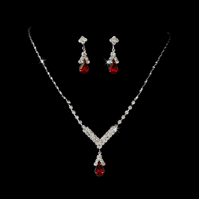 Red Rhinestones with Silver Jewelry Set for Quinceanera, Mis Quince Anos